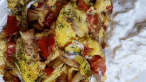 An omelette created with the ingredients pictured at the beginning of the article. Delicious!!!!